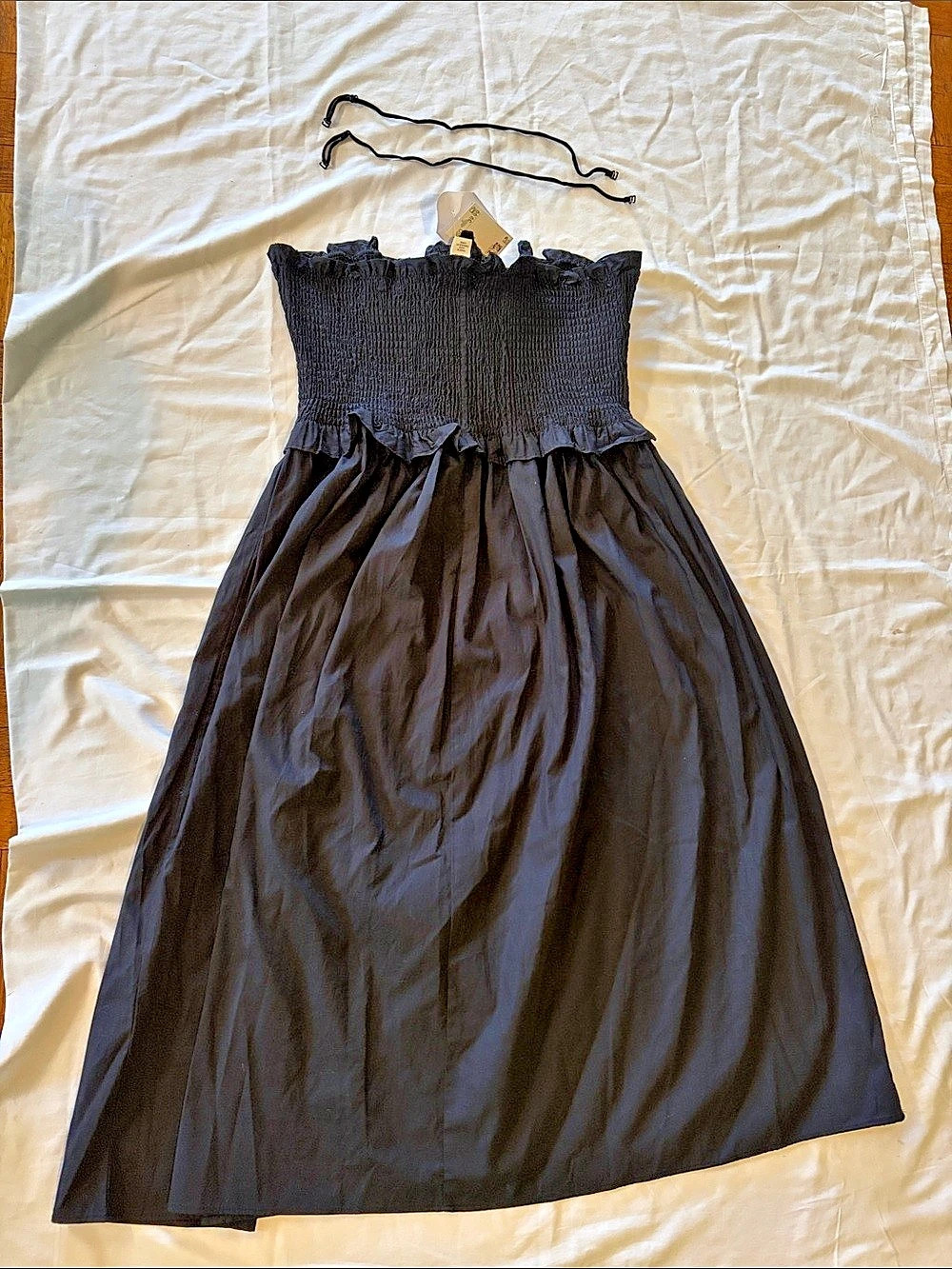 H&M Smocked-Bodice Bandeau Dress Black Large NWT